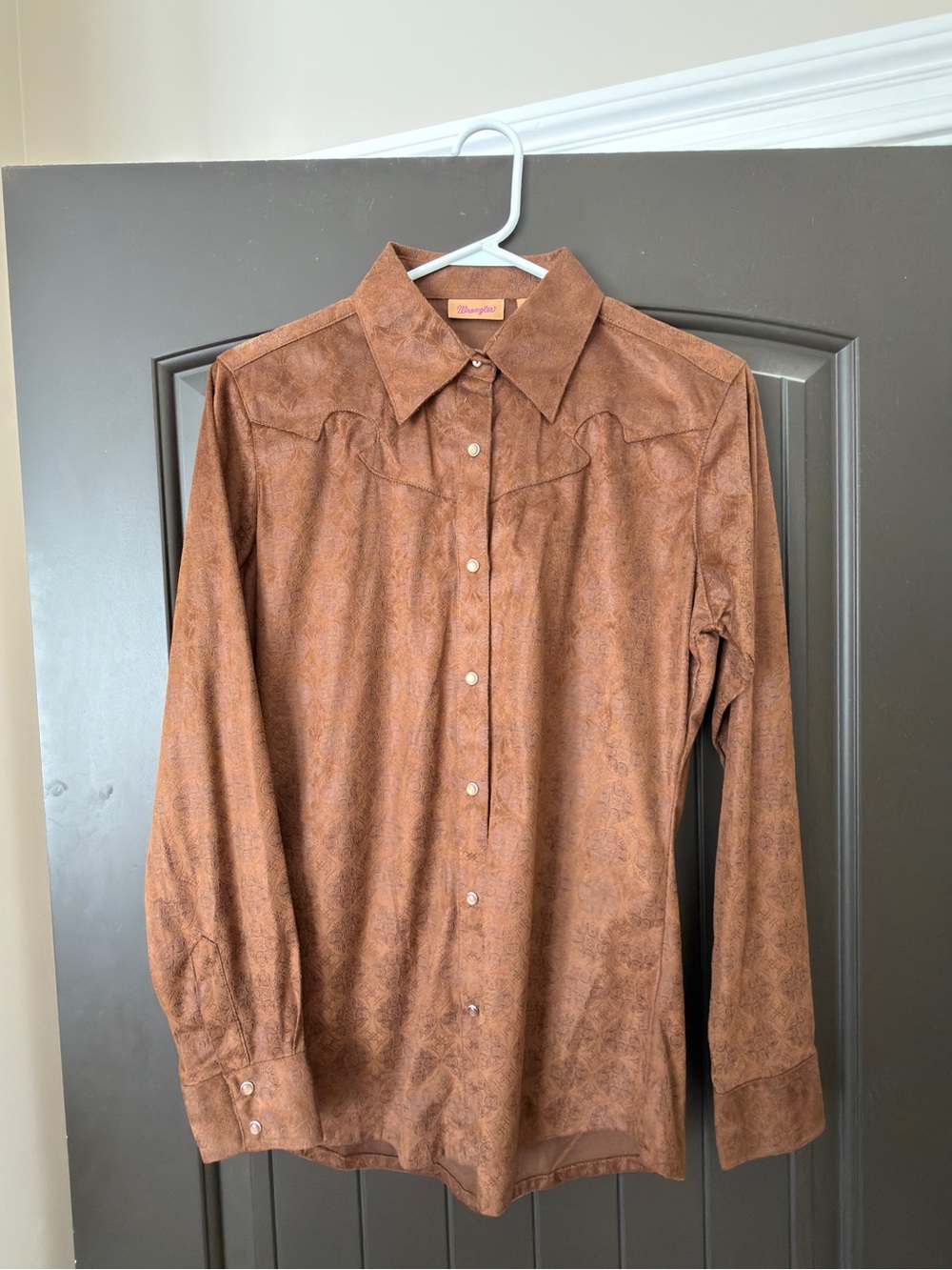Wrangler Women’s Brown Suede Western Snap Button-Down Shirt with Western Yoke